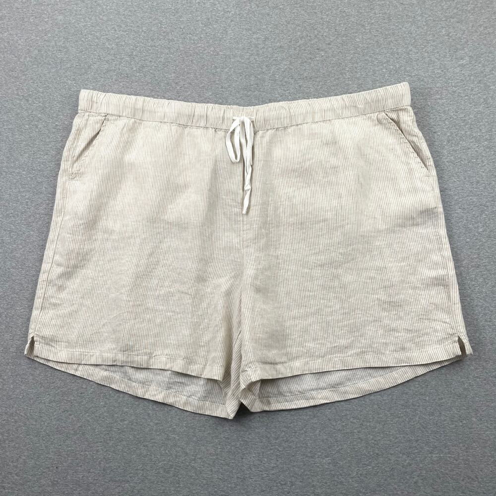NWOT Caslon 100% Linen Drawstring Shorts 3X Cream White Stripe Summer Coastal